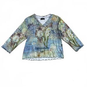 Women’s Long Sleeve Top Blue Vintage Print